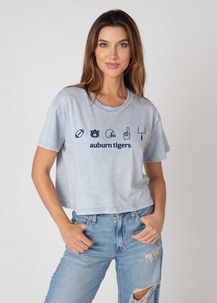 Auburn Tigers Women's Faded-Denim Relaxed, boxy Mineral wash T-Shirt with Crew neck and short sleeves