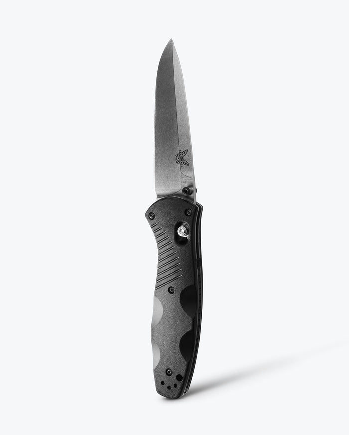 Benchmade Barrage Black Valox 154CM Steel Folding Knife - Vertical Standing View | Benchmade Knife Co.