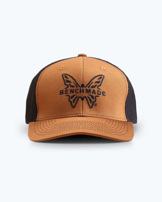 Caramel Black Benchmade Classic Trucker Hat - Front View | Benchmade Knife Co.