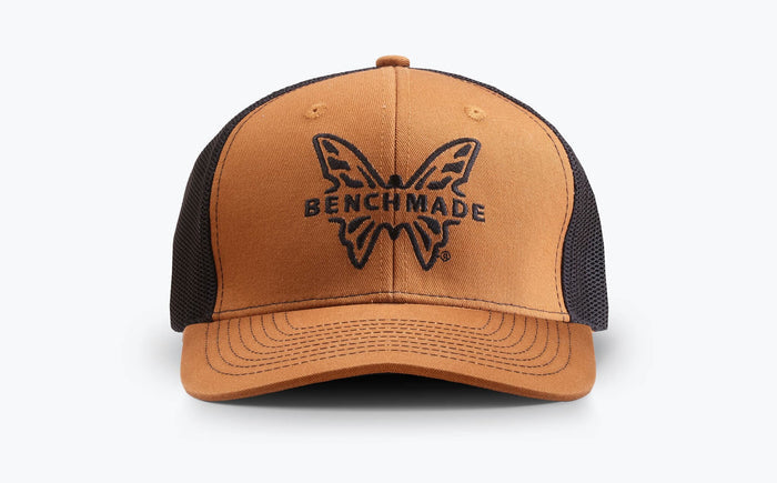 Caramel Black Benchmade Classic Trucker Hat - Straight On View | Benchmade Knife Co.