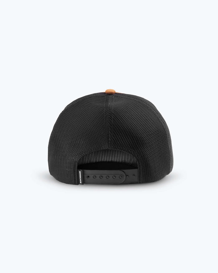 Caramel Black Benchmade Classic Trucker Hat - Back View Snapback | Benchmade Knife Co.