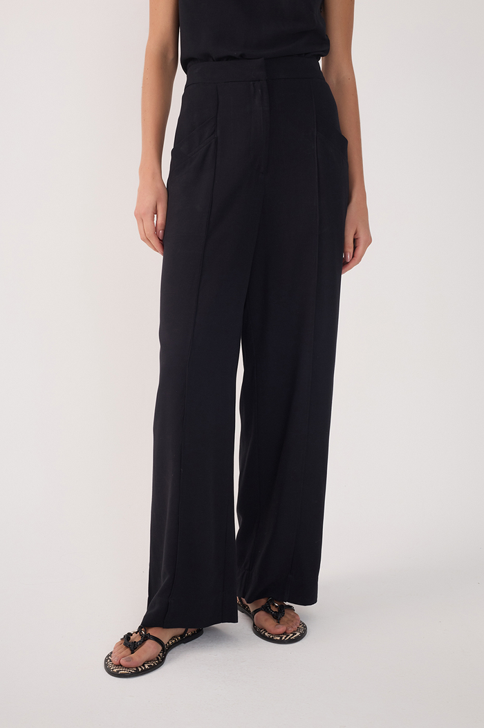 Black Asymmetric Pockets Pants_3