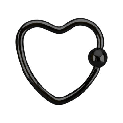 16g Surgical Steel Black Heart Ring Surgical Steel / Black / Ball Ball Closure Ring