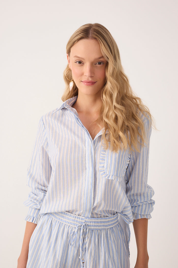 Blue Lurex Stripes Long Sleeve Shirt_2