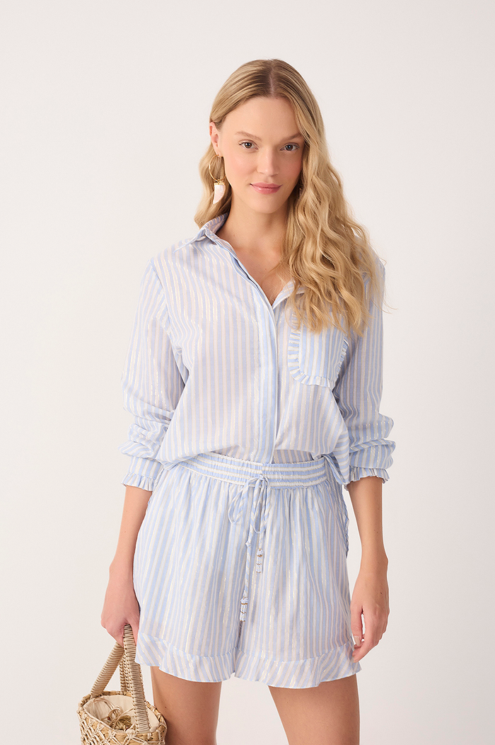 Blue Lurex Stripes Long Sleeve Shirt_3