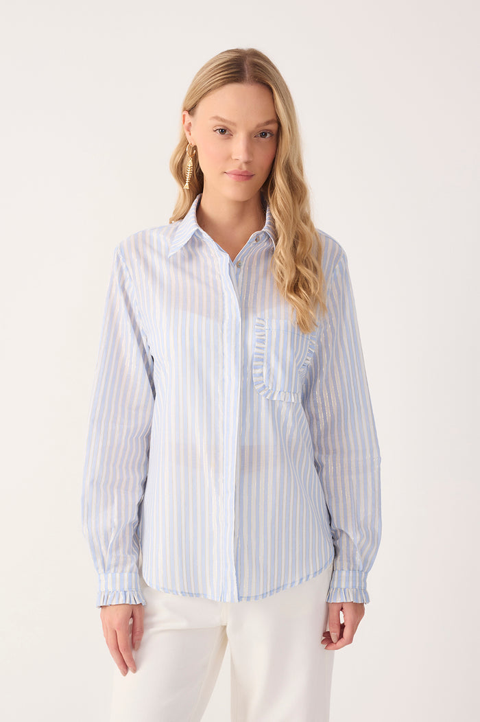 Blue Lurex Stripes Long Sleeve Shirt_4