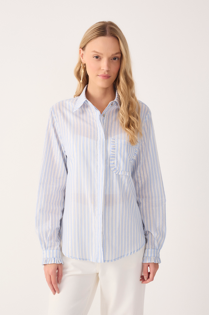 Blue Lurex Stripes Long Sleeve Shirt_5