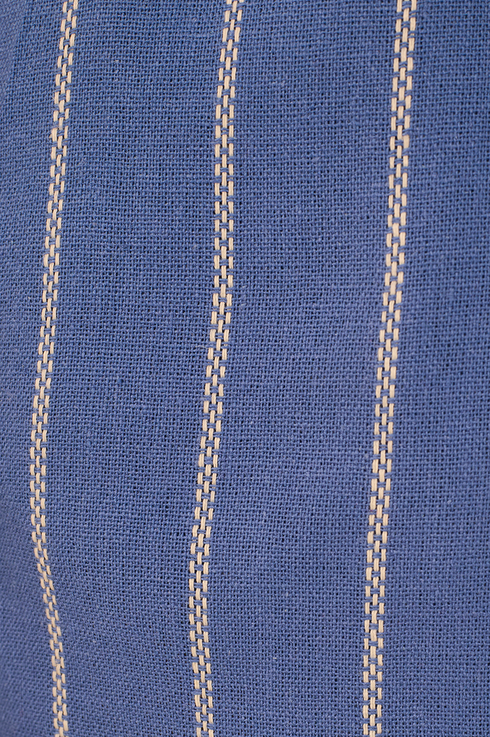Blue Stripes Belt Loops Linen Shorts_6