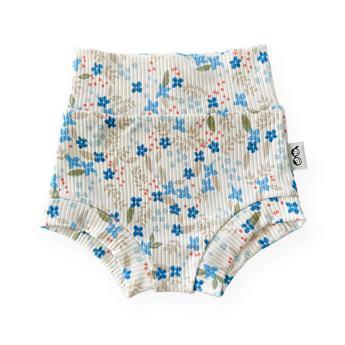Blue Tone Dainty Flowers on White Ribbed Summer Lounge Set