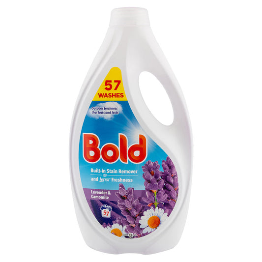Bold washing detergent lavender and camomile on white background