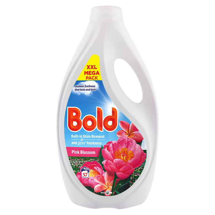 Bold pink blossom laundry detergent on white background