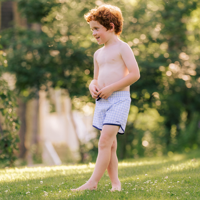 boys oasis blue gingham boardie