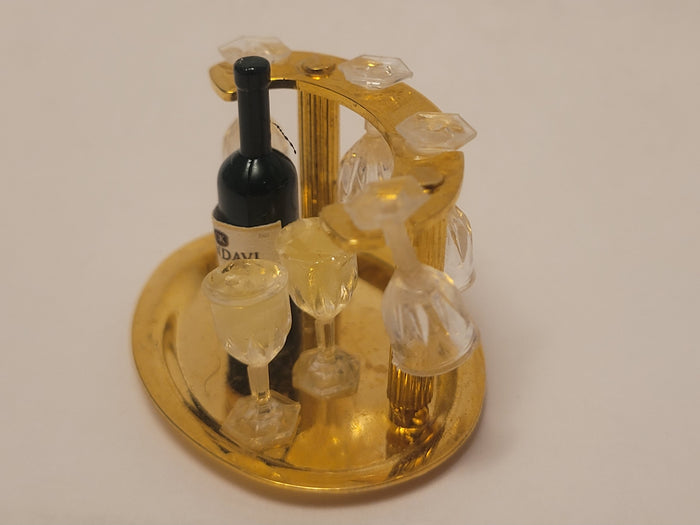 Brass Wine Holder with Wine and Glasses