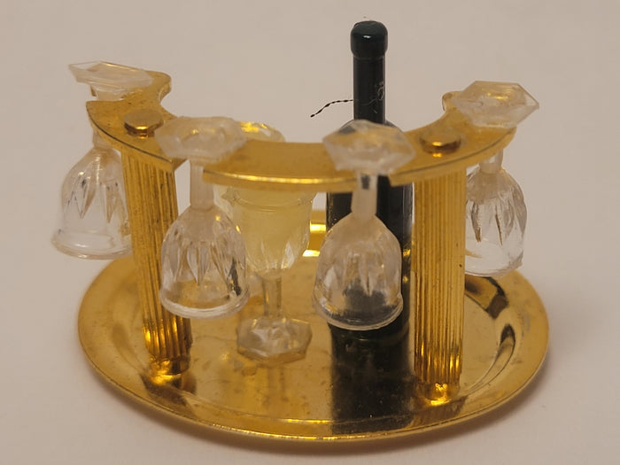 Brass Wine Holder with Wine and Glasses