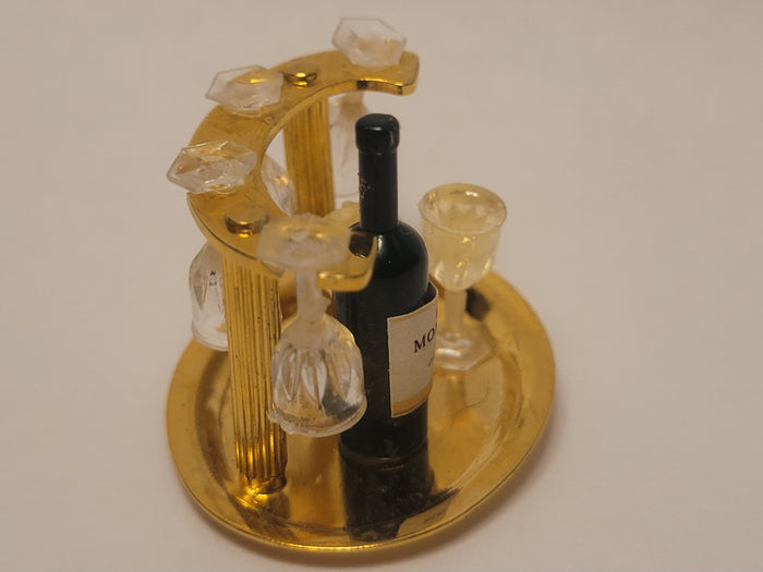 Brass Wine Holder with Wine and Glasses
