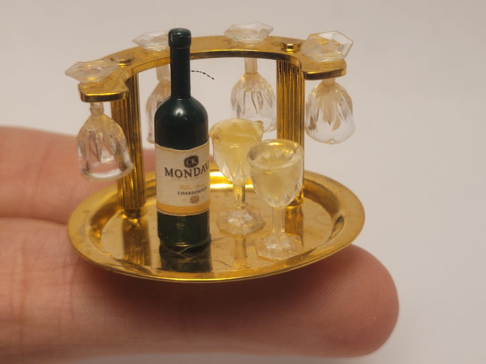 Brass Wine Holder with Wine and Glasses