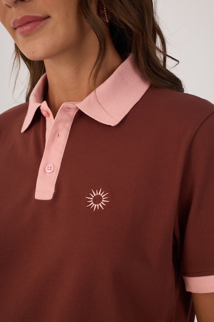 Brown Embroidered Buttoned Polo Shirt_3