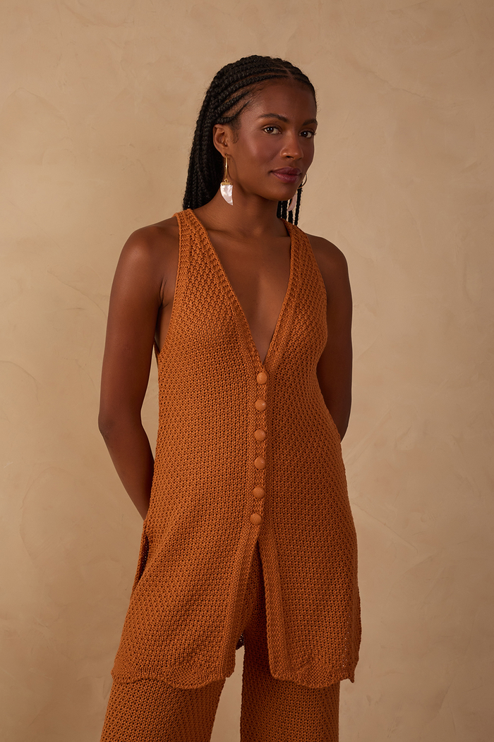 Brown Wavy-hem Knitted Tunic