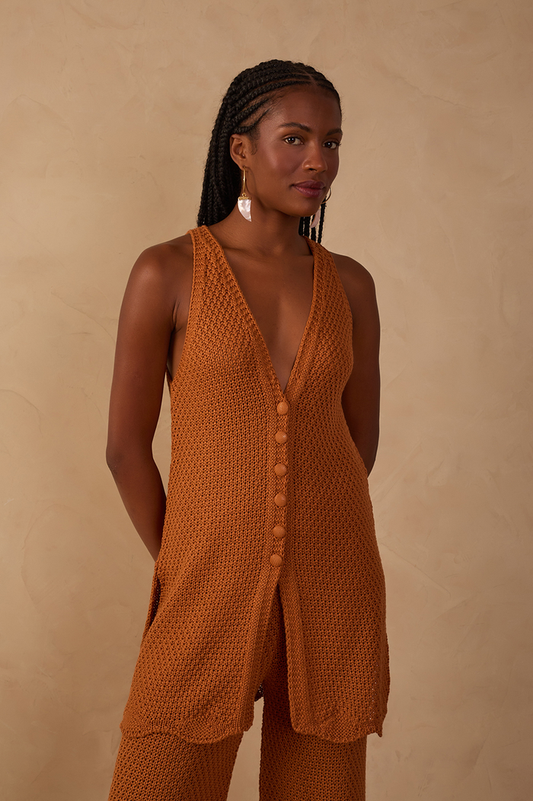 Brown Wavy-hem Knitted Tunic