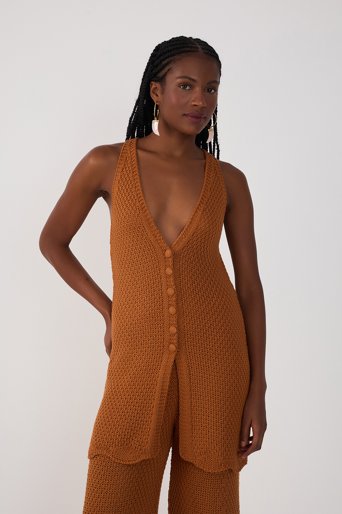 Brown Wavy-hem Knitted Tunic_2