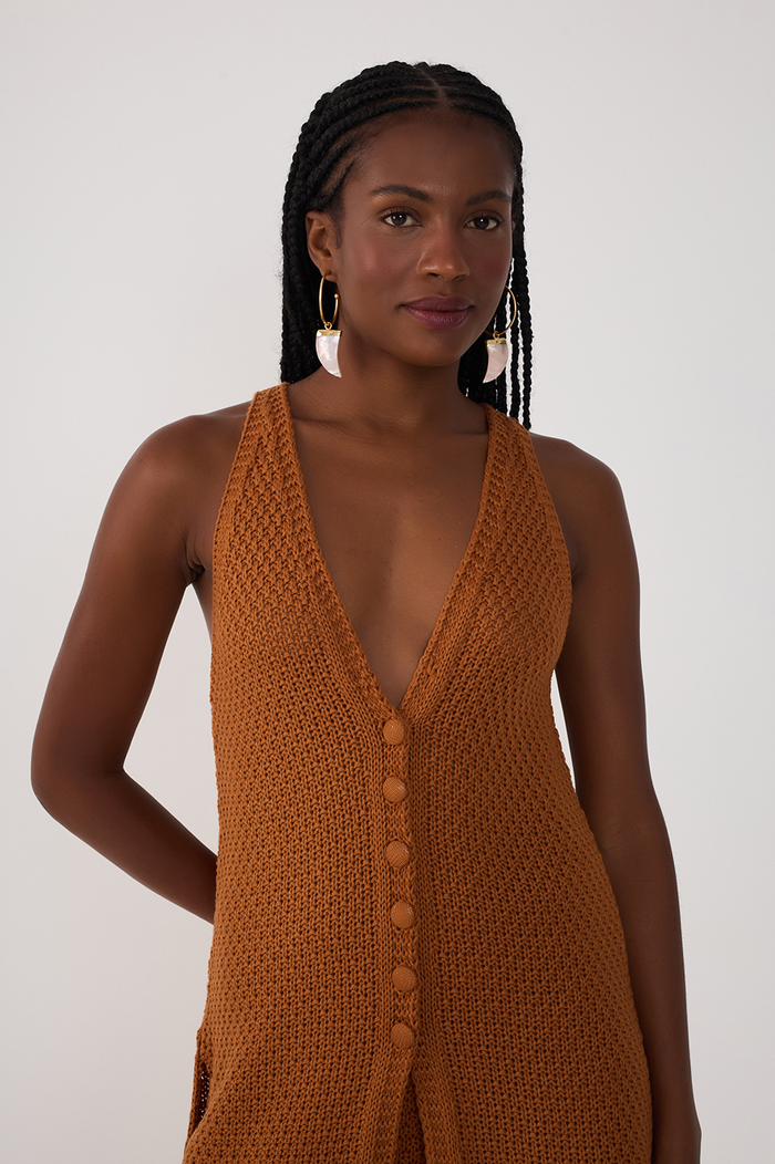 Brown Wavy-hem Knitted Tunic_3