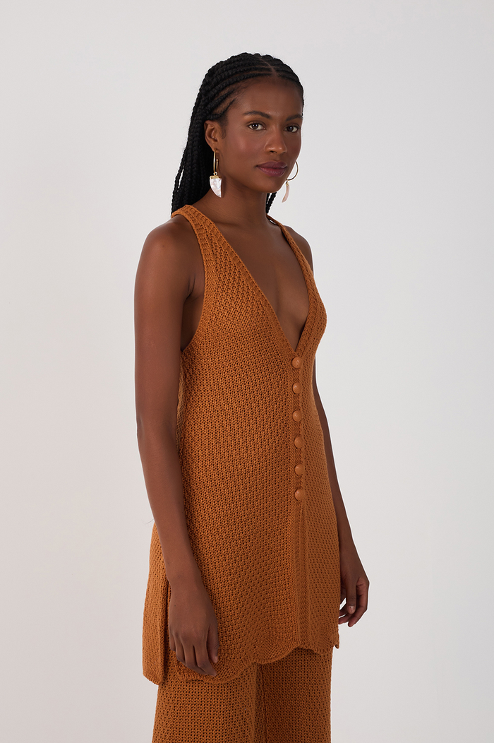 Brown Wavy-hem Knitted Tunic_4