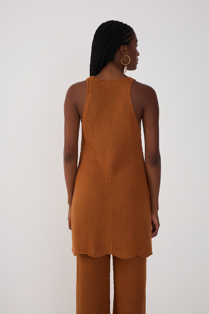 Brown Wavy-hem Knitted Tunic_5