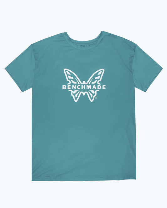 Depth Blue Butterfly Tech Tee - Front Flat Lay, White Butterfly Logo | Benchmade Knife Co.