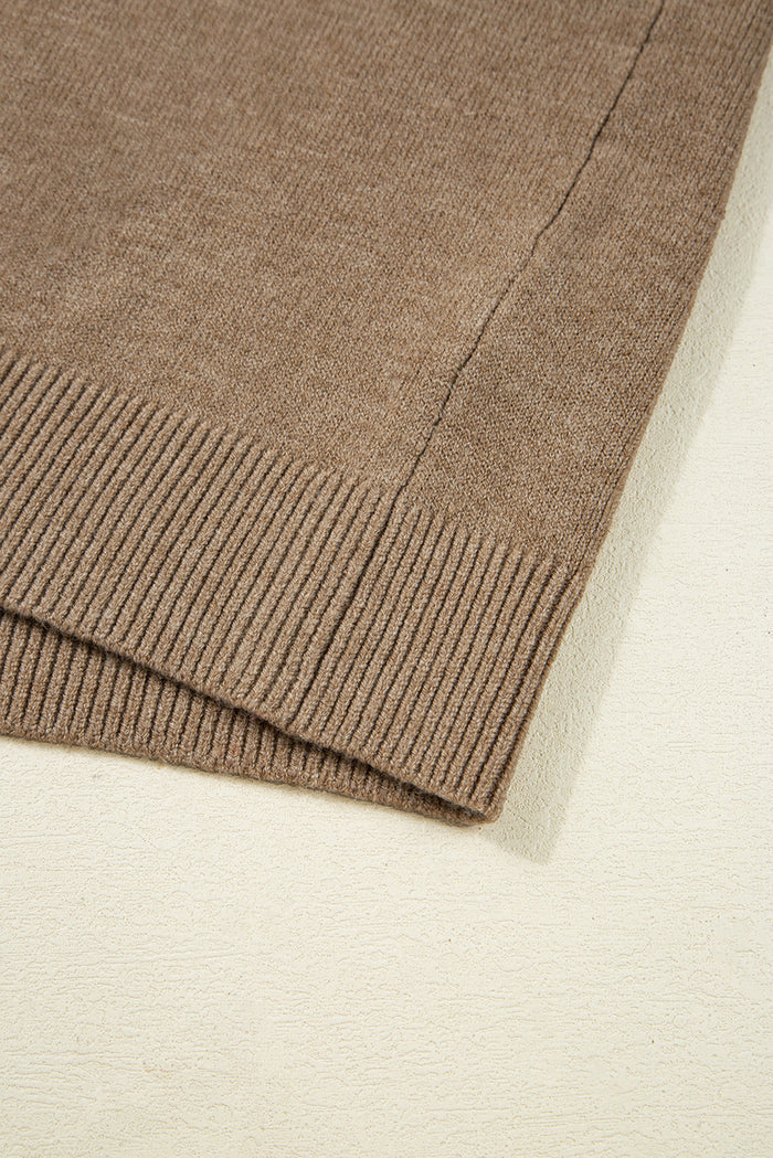 Camel Buttoned Bishop Sleeve Crew Neck Sweater