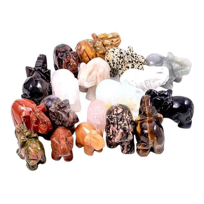 Carved crystal elephant figurine in natural stone, choice of stone
