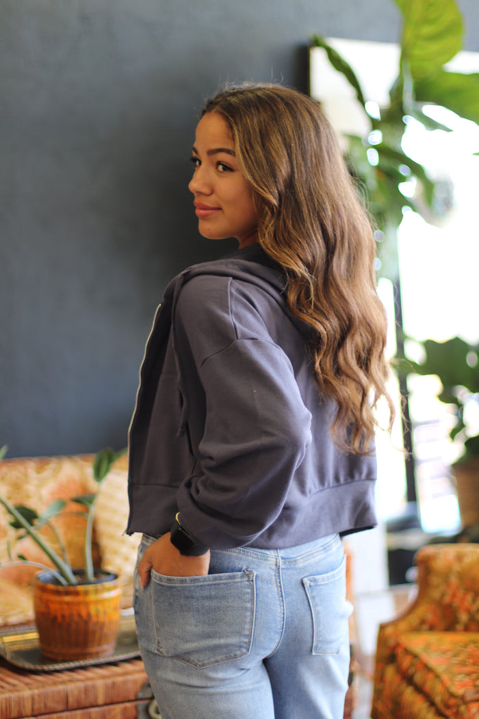 Casual Navy Zip Up Hoodie Jacket