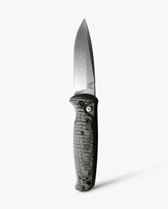 CLA Green & Black G10 knife vertical view, blade open - Benchmade Knife Co.