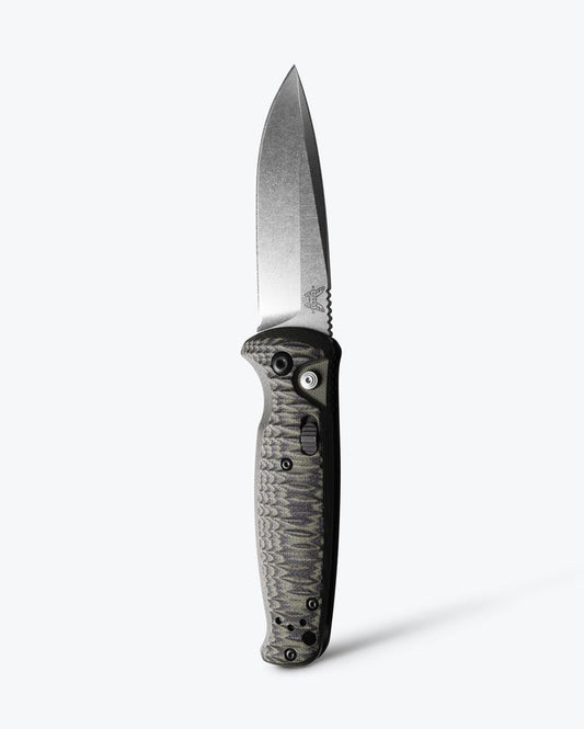 CLA Green & Black G10 knife vertical view, blade open - Benchmade Knife Co.