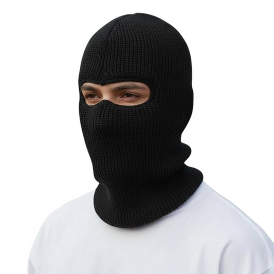 Classic One Hole Balaclava Black Acrylic Knit