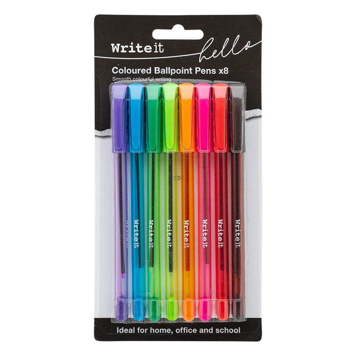 Coloured Ballpoint Pens 8 Pack