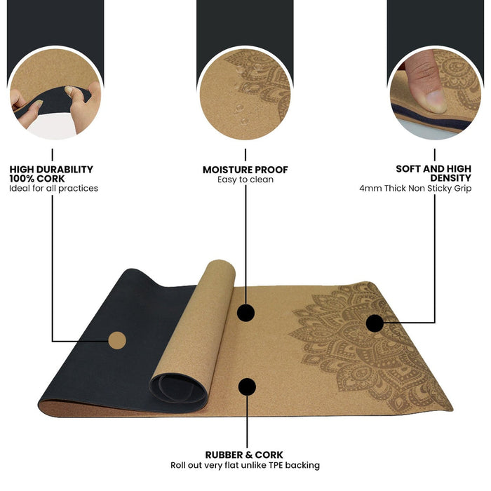 Cork Bundle - Yoga World UK - Cork Bundle includes 100% Cork Mat, Block & Wheel | Yoga World Shop UK | Cork Mandala Bundle | Cork Mat - Yoga Mat