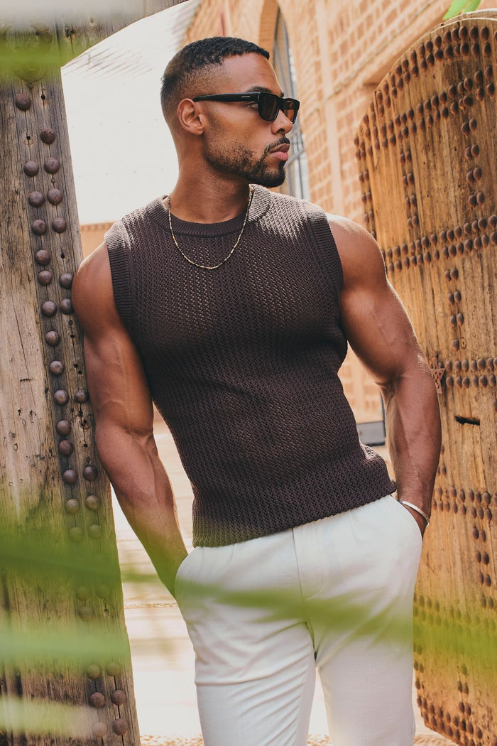 Crochet Knitted Tank Top in Chocolate - TAILORED ATHLETE - USA