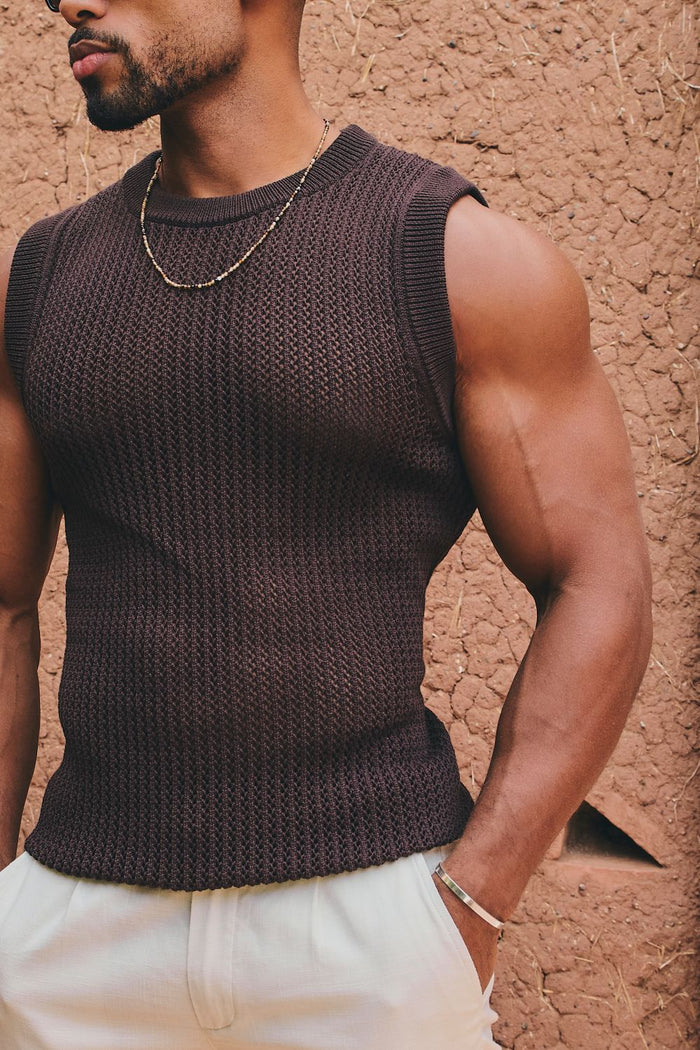 Crochet Knitted Tank Top in Chocolate - TAILORED ATHLETE - USA