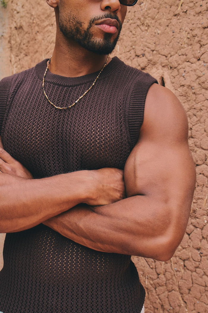 Crochet Knitted Tank Top in Chocolate - TAILORED ATHLETE - USA