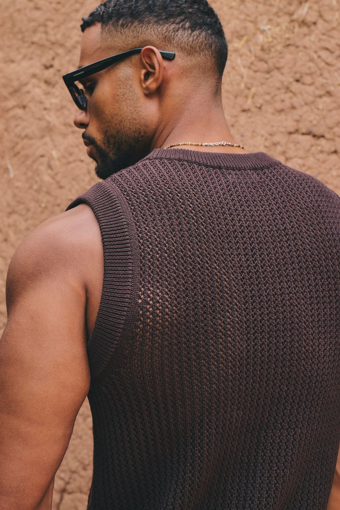 Crochet Knitted Tank Top in Chocolate - TAILORED ATHLETE - USA
