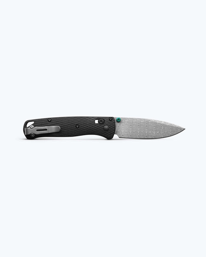 Custom BUGOUT® back view knife opened - Damascus Steel Blade | Benchmade Knife Co.