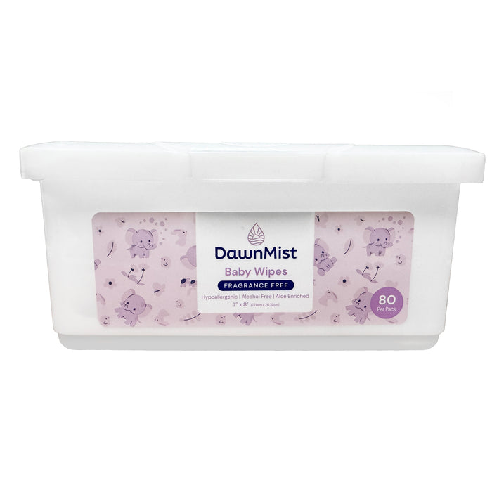DawnMist Baby Wipes in Plastic Tub with Flip Top Lid, Unscented, 7" x 8"