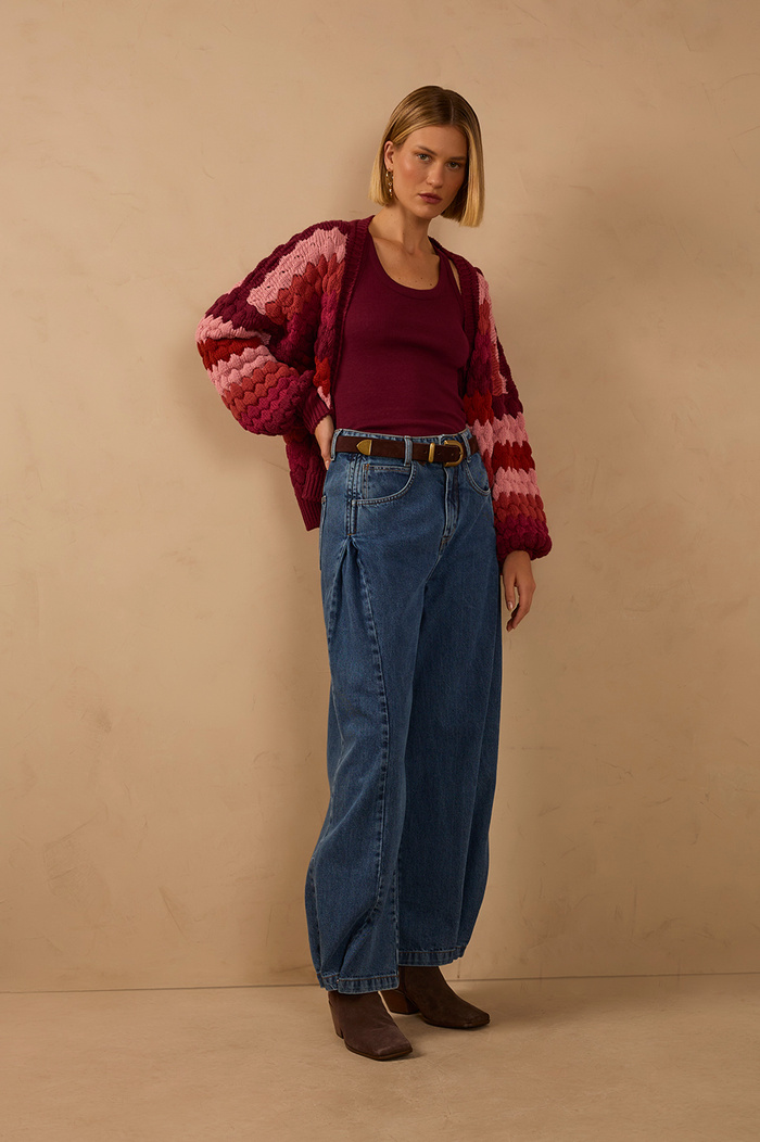 Denim Pleats Adjustable Hem Barrel Pants_1