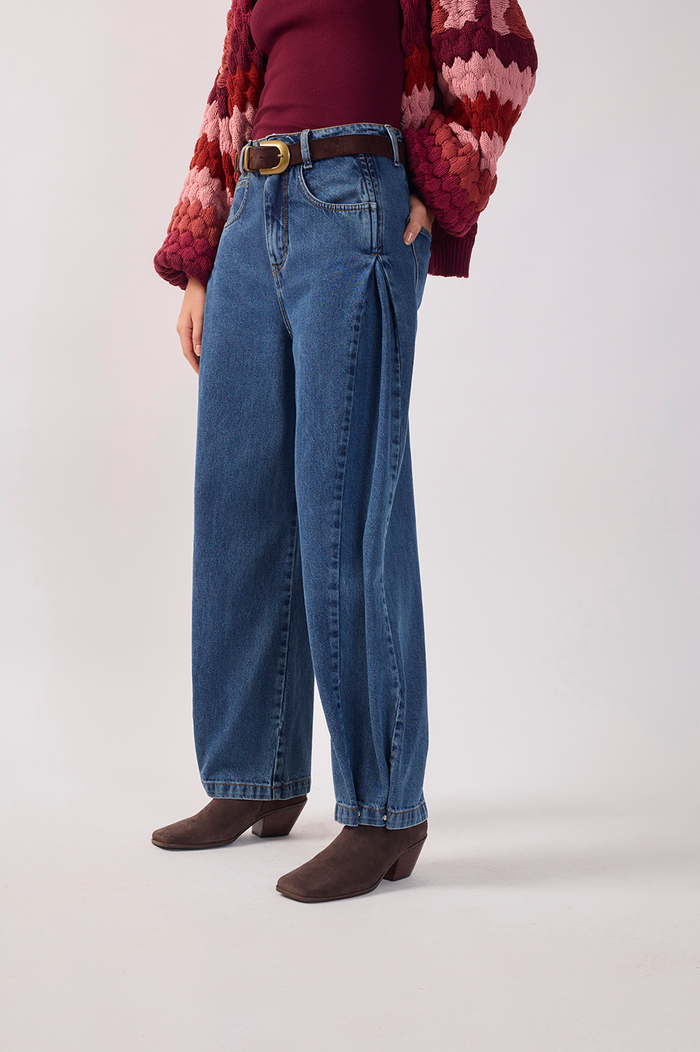 Denim Pleats Adjustable Hem Barrel Pants_3