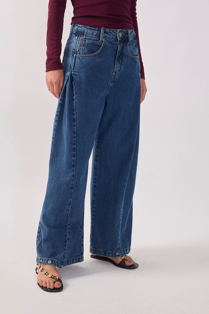 Denim Pleats Adjustable Hem Barrel Pants_4