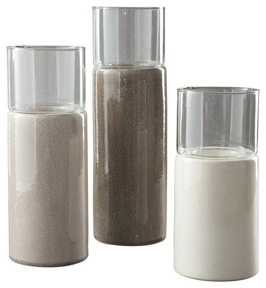 Deus A2000352 GrayWhiteBrown Candle Holder Set 3CN