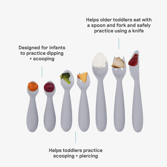 ezpz Developmental Utensil Set in Pewter #color_pewter