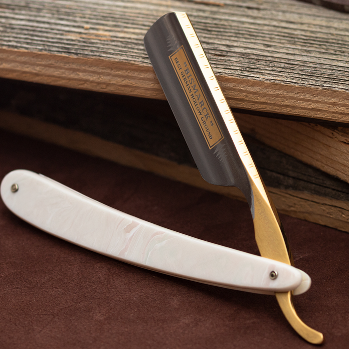 Dovo Bismark 6/8" Pearl Acrylic Handle Carbon Steel Straight Razor