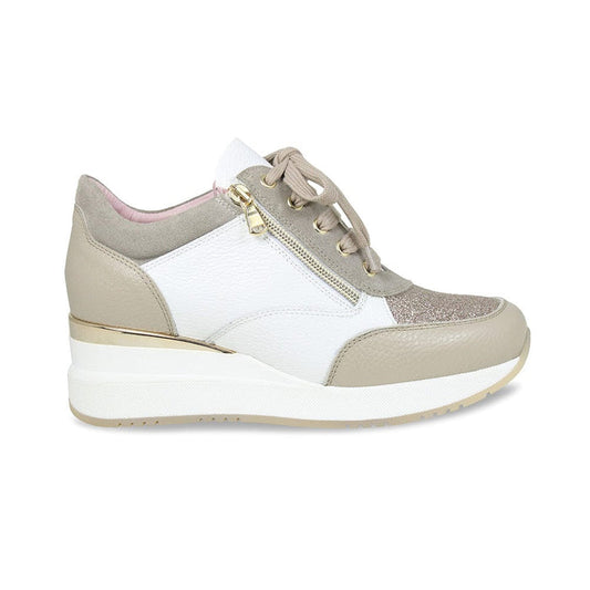 Electra: Taupe & White Leather Shoes Sole Bliss