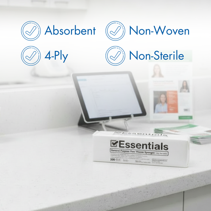 Essentials Non-Woven Gauze Sponges – 2" x 2", 4-Ply, Rayon/Poly Blend, Non-Sterile, Soft & Absorbent, Low-Lint, Disposable – 200 Count